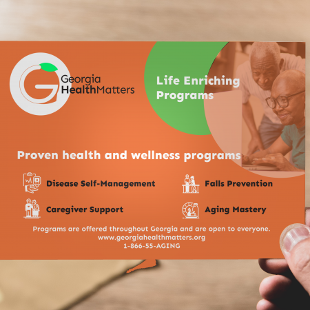 Graphic design: This promotional postcard for Georgia HealthMatters was created using Adobe InDesign. It was just one piece of the marketing toolkit developed for this program.